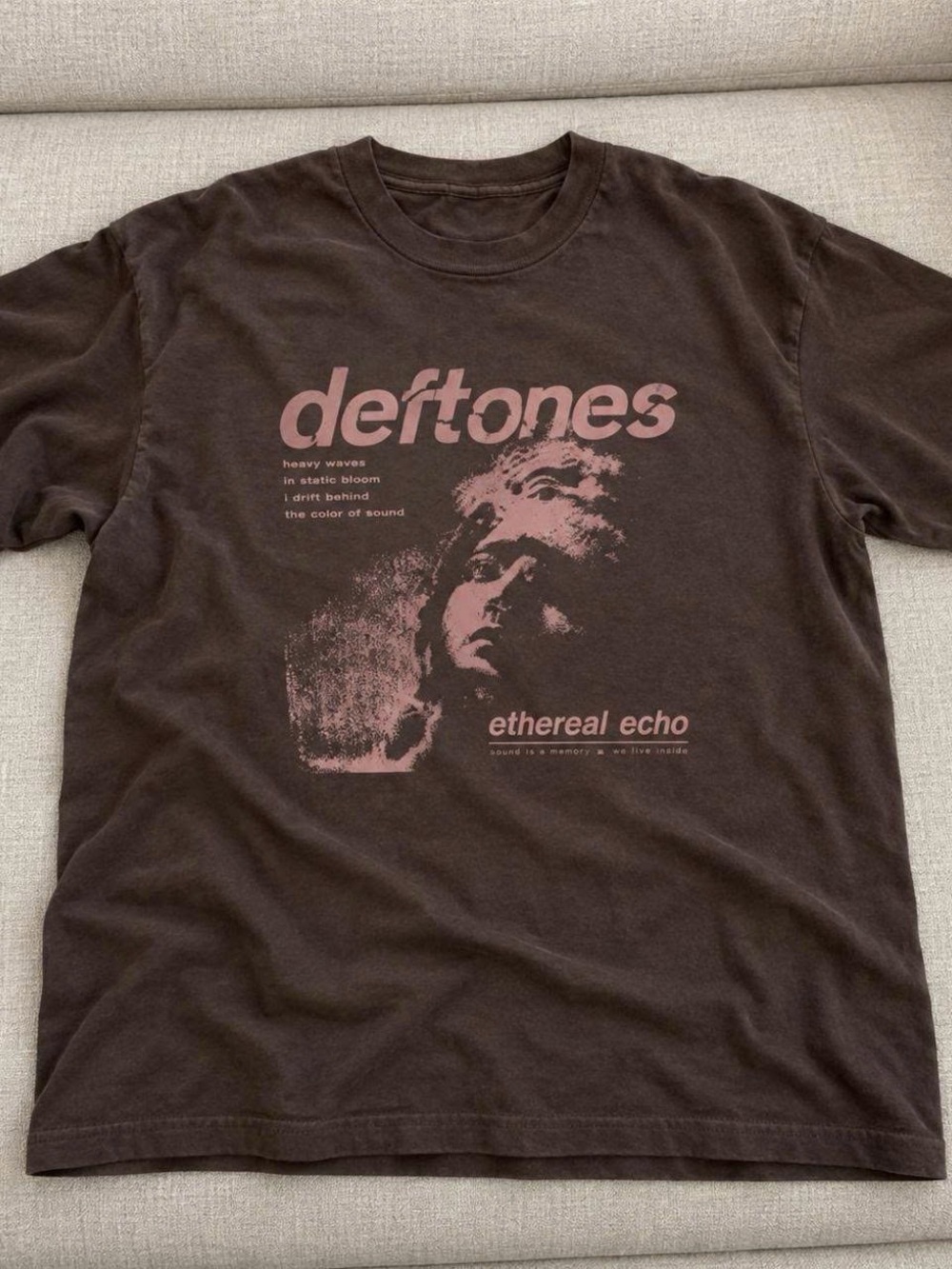 Ethereal Echo Graphic Tee - Brown with Pink Print